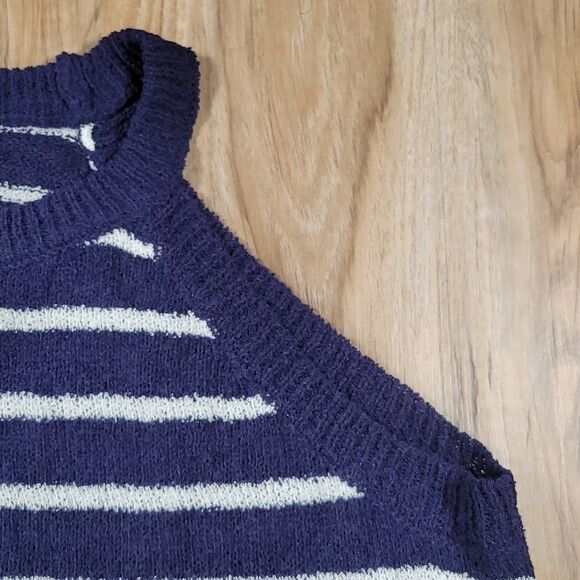 🔺️Staccato Blue & Cream Striped Tunic Sleeveless Top Large - Picture 3 of 8